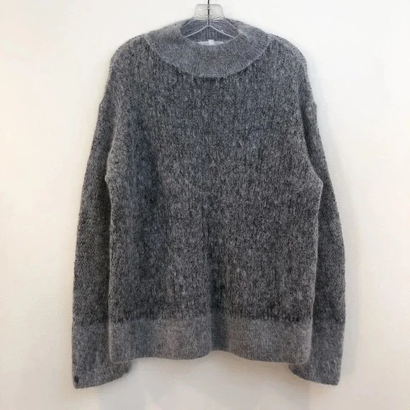 & Other Stories Mohair Wool Blend Boho Mock Neck Loose Knit Gray Sweater Small - Picture 3 of 10